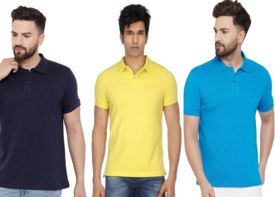 Cotton Matty Solid Half Sleeves Mens Polo Neck T-Shirt Pack Of 3