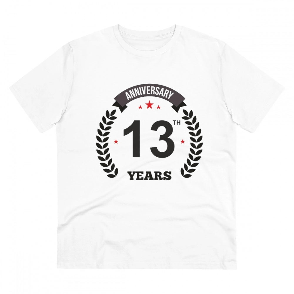 Men's PC Cotton 13th Anniversary Printed T Shirt (Color: White, Thread Count: 180GSM)