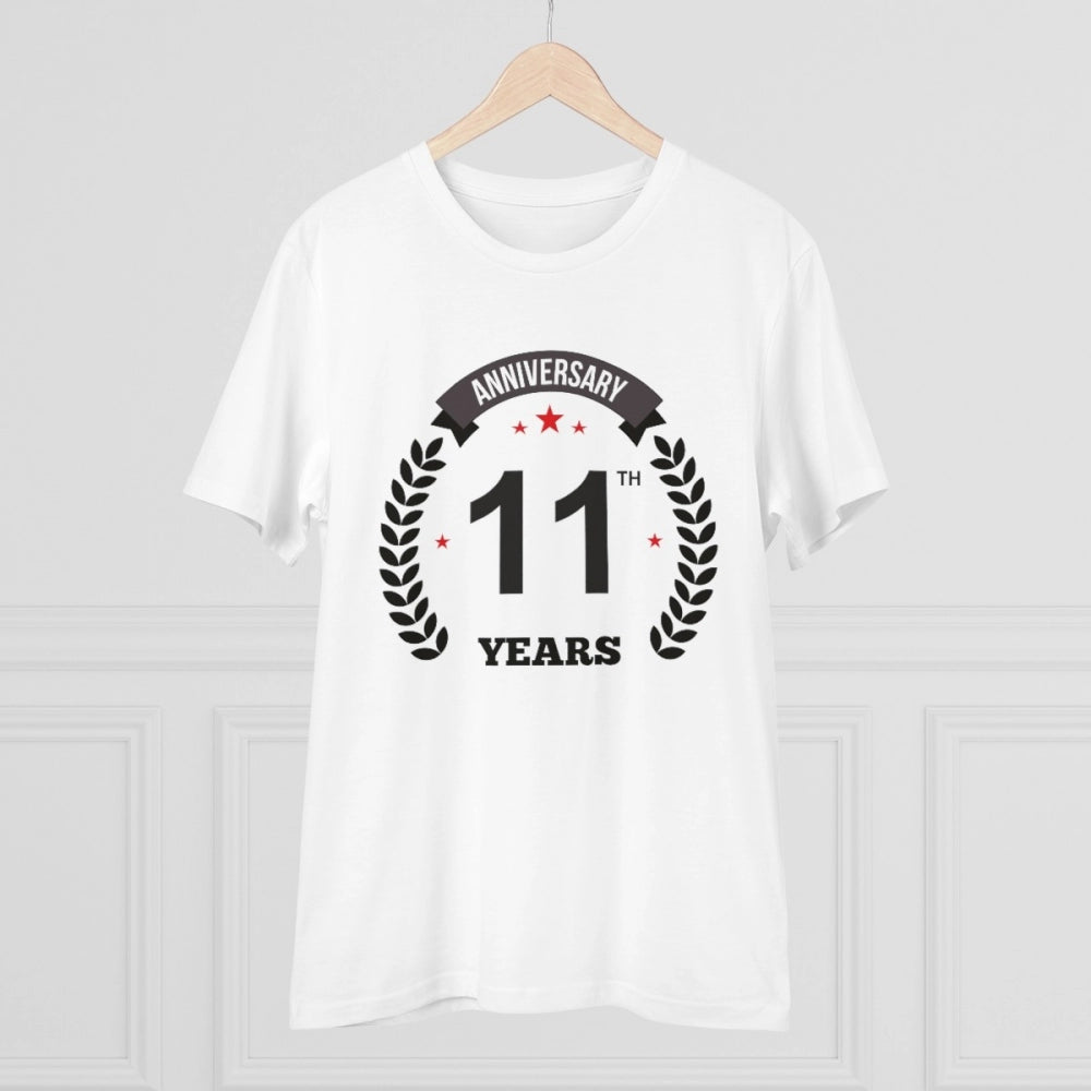 Men's PC Cotton 11th Anniversary Printed T Shirt (Color: White, Thread Count: 180GSM)