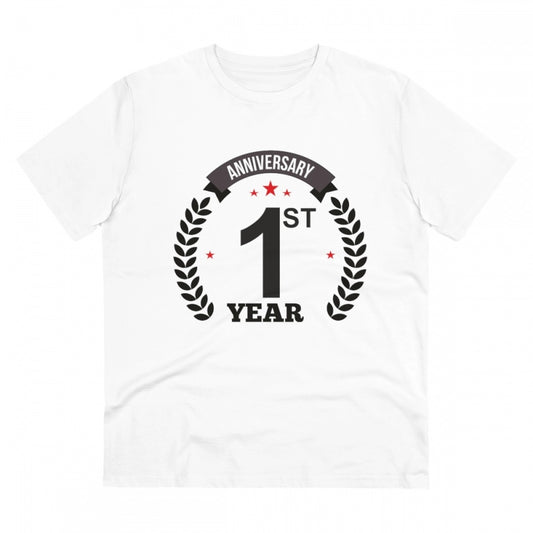 Men's PC Cotton 1st Anniversary Printed T Shirt (Color: White, Thread Count: 180GSM)