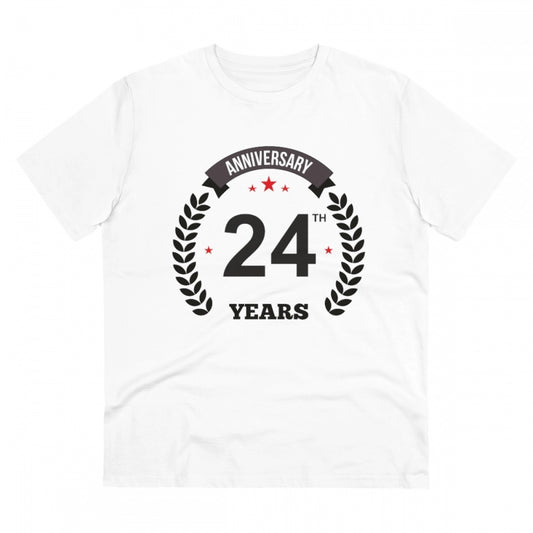 Men's PC Cotton 24th Anniversary Printed T Shirt (Color: White, Thread Count: 180GSM)