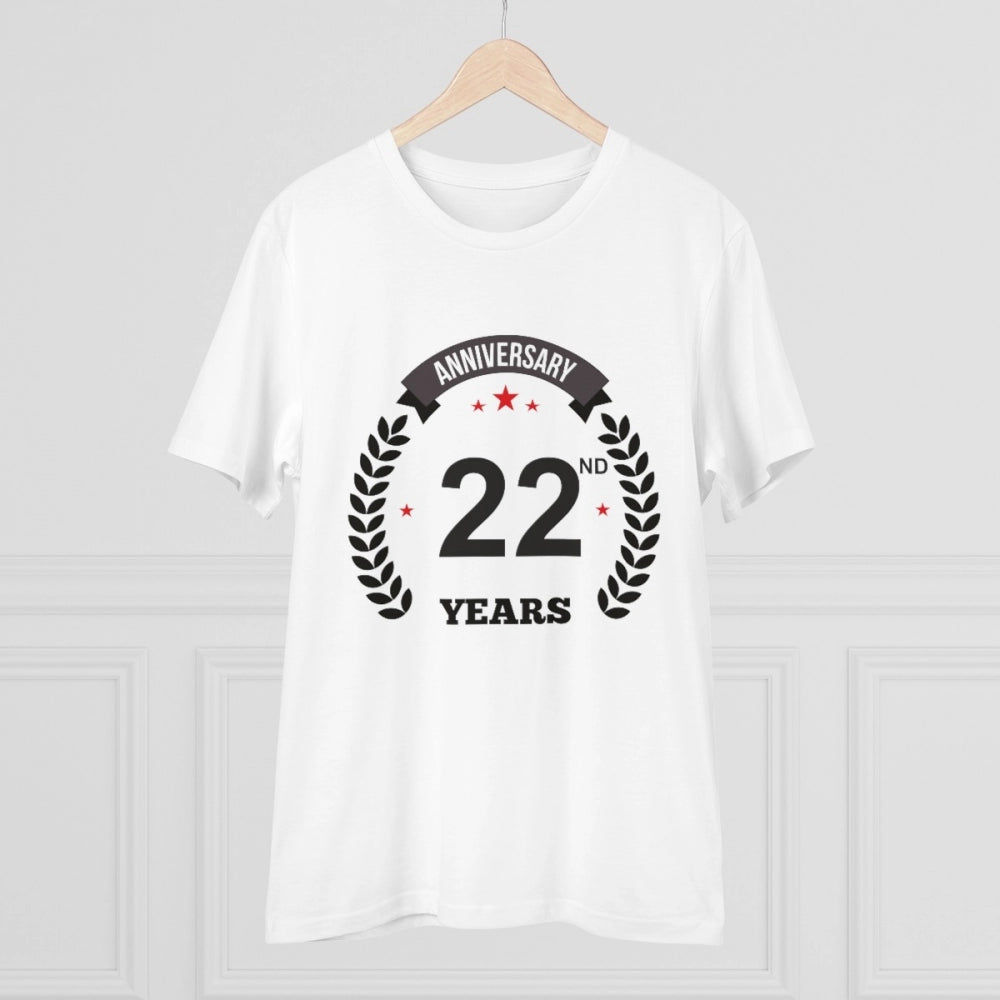 Men's PC Cotton 22nd Anniversary Printed T Shirt (Color: White, Thread Count: 180GSM)