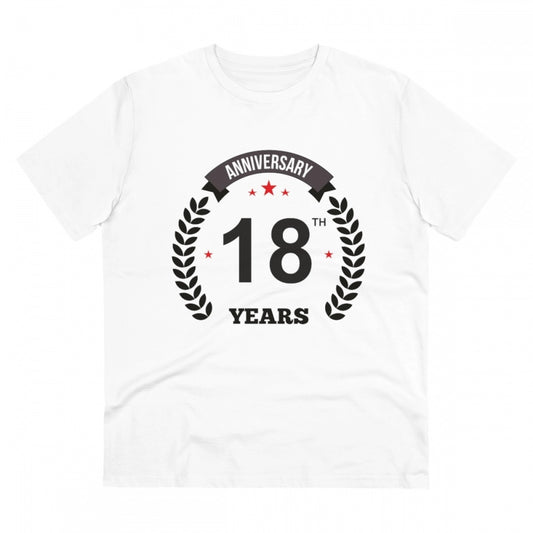 Men's PC Cotton 18th Anniversary Printed T Shirt (Color: White, Thread Count: 180GSM)