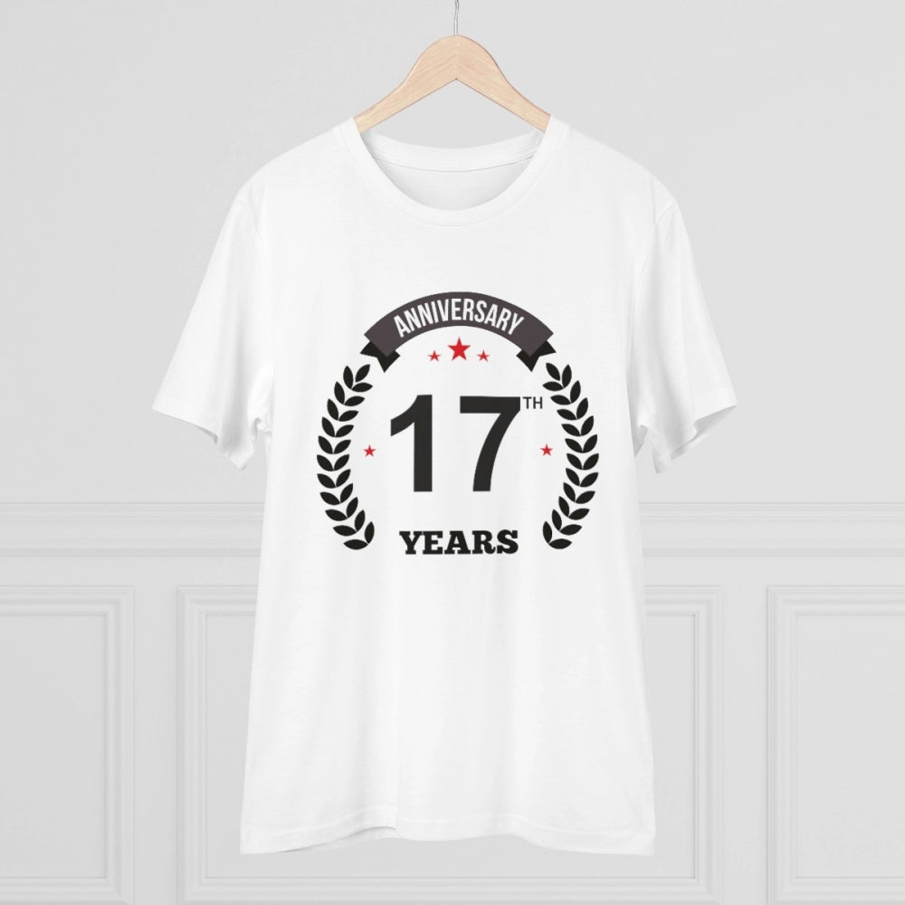 Men's PC Cotton 17th Anniversary Printed T Shirt (Color: White, Thread Count: 180GSM)