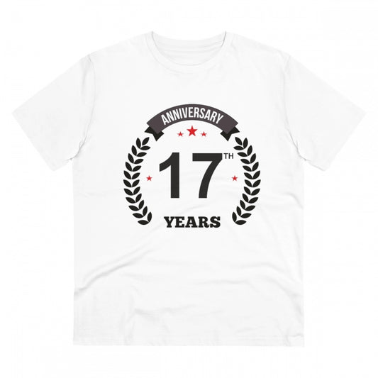 Men's PC Cotton 17th Anniversary Printed T Shirt (Color: White, Thread Count: 180GSM)