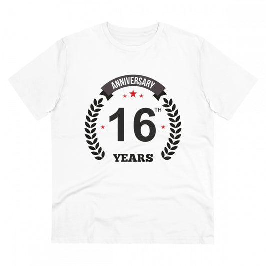 Men's PC Cotton 16th Anniversary Printed T Shirt (Color: White, Thread Count: 180GSM)