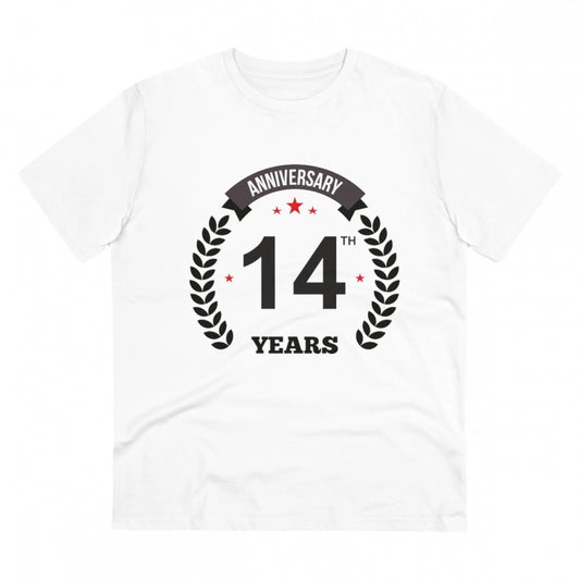Men's PC Cotton 14th Anniversary Printed T Shirt (Color: White, Thread Count: 180GSM)