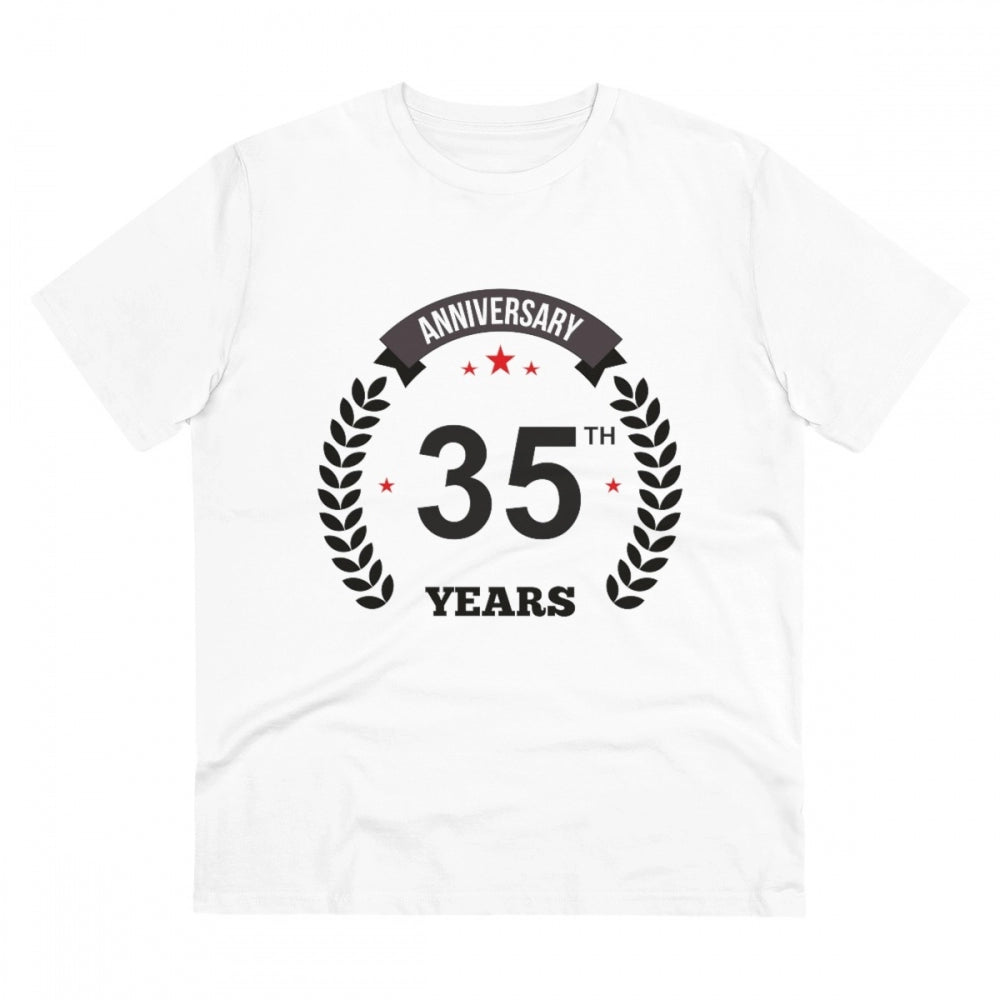 Men's PC Cotton 35th Anniversary Printed T Shirt (Color: White, Thread Count: 180GSM)
