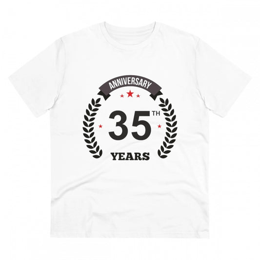 Men's PC Cotton 35th Anniversary Printed T Shirt (Color: White, Thread Count: 180GSM)