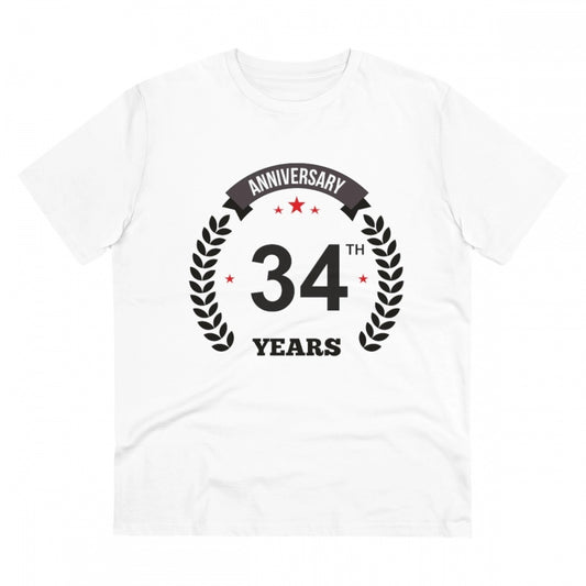 Men's PC Cotton 34th Anniversary Printed T Shirt (Color: White, Thread Count: 180GSM)