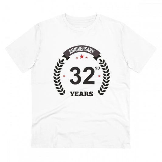 Men's PC Cotton 32nd Anniversary Printed T Shirt (Color: White, Thread Count: 180GSM)