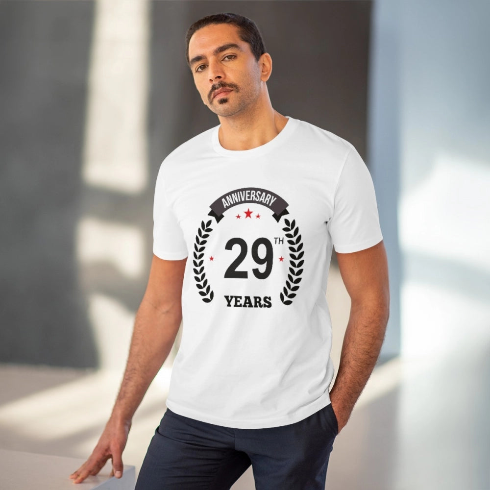 Men's PC Cotton 29th Anniversary Printed T Shirt (Color: White, Thread Count: 180GSM)