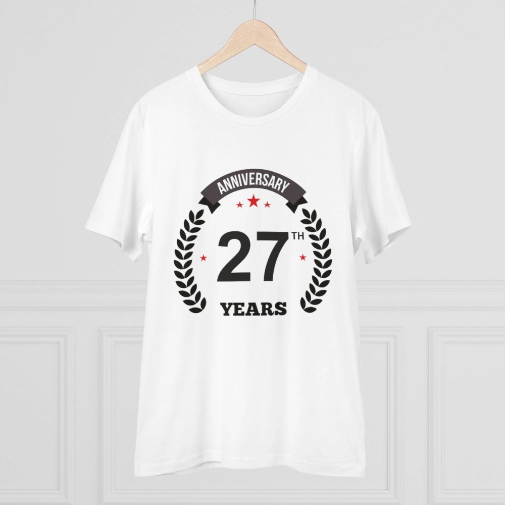 Men's PC Cotton 27th Anniversary Printed T Shirt (Color: White, Thread Count: 180GSM)
