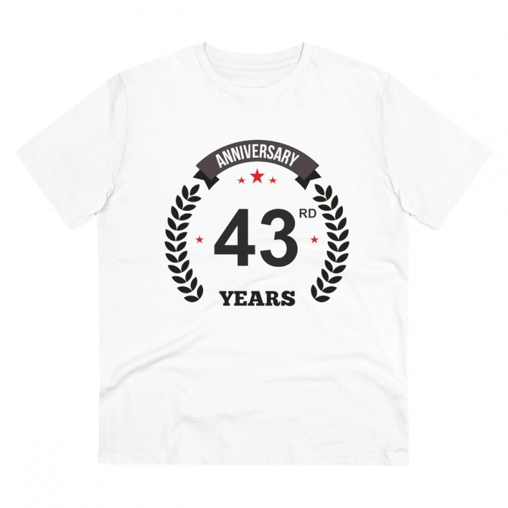 Men's PC Cotton 43rd Anniversary Printed T Shirt (Color: White, Thread Count: 180GSM)