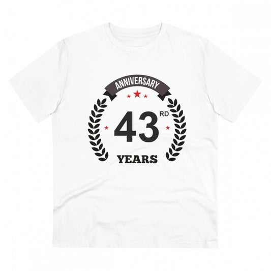 Men's PC Cotton 43rd Anniversary Printed T Shirt (Color: White, Thread Count: 180GSM)