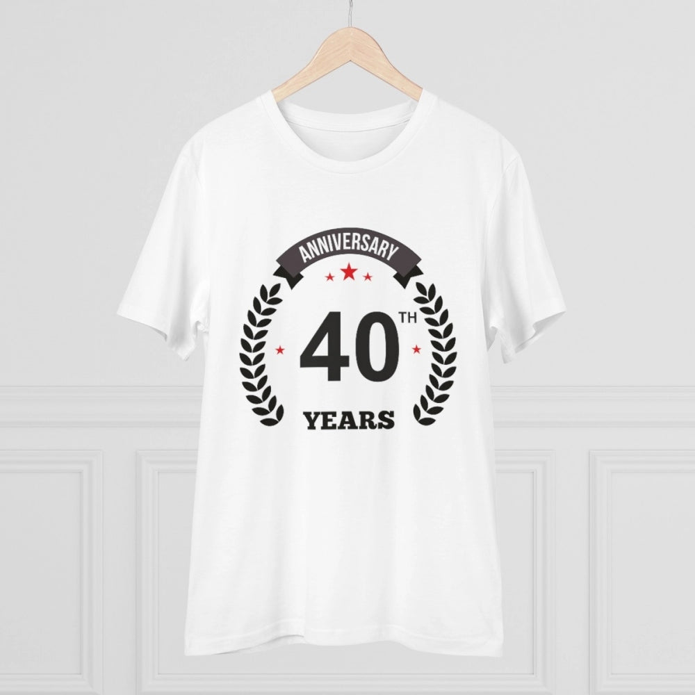 Men's PC Cotton 40th Anniversary Printed T Shirt (Color: White, Thread Count: 180GSM)