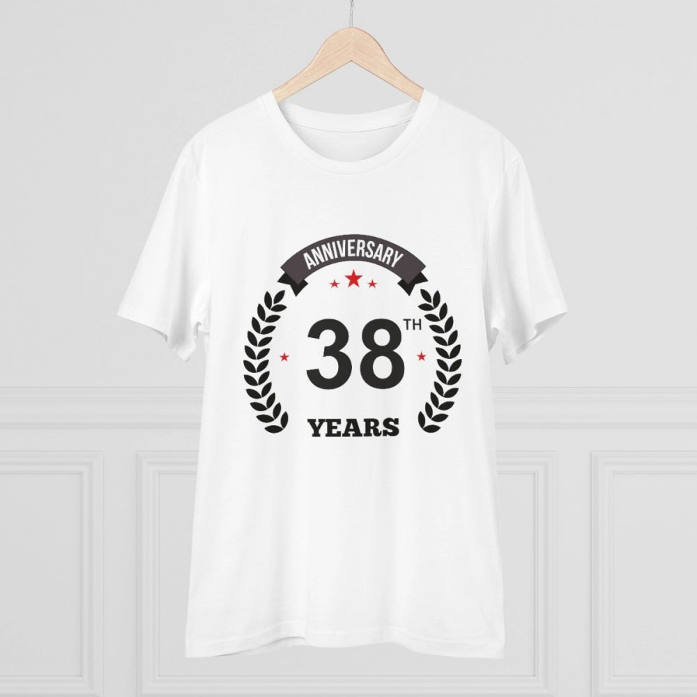 Men's PC Cotton 38th Anniversary Printed T Shirt (Color: White, Thread Count: 180GSM)