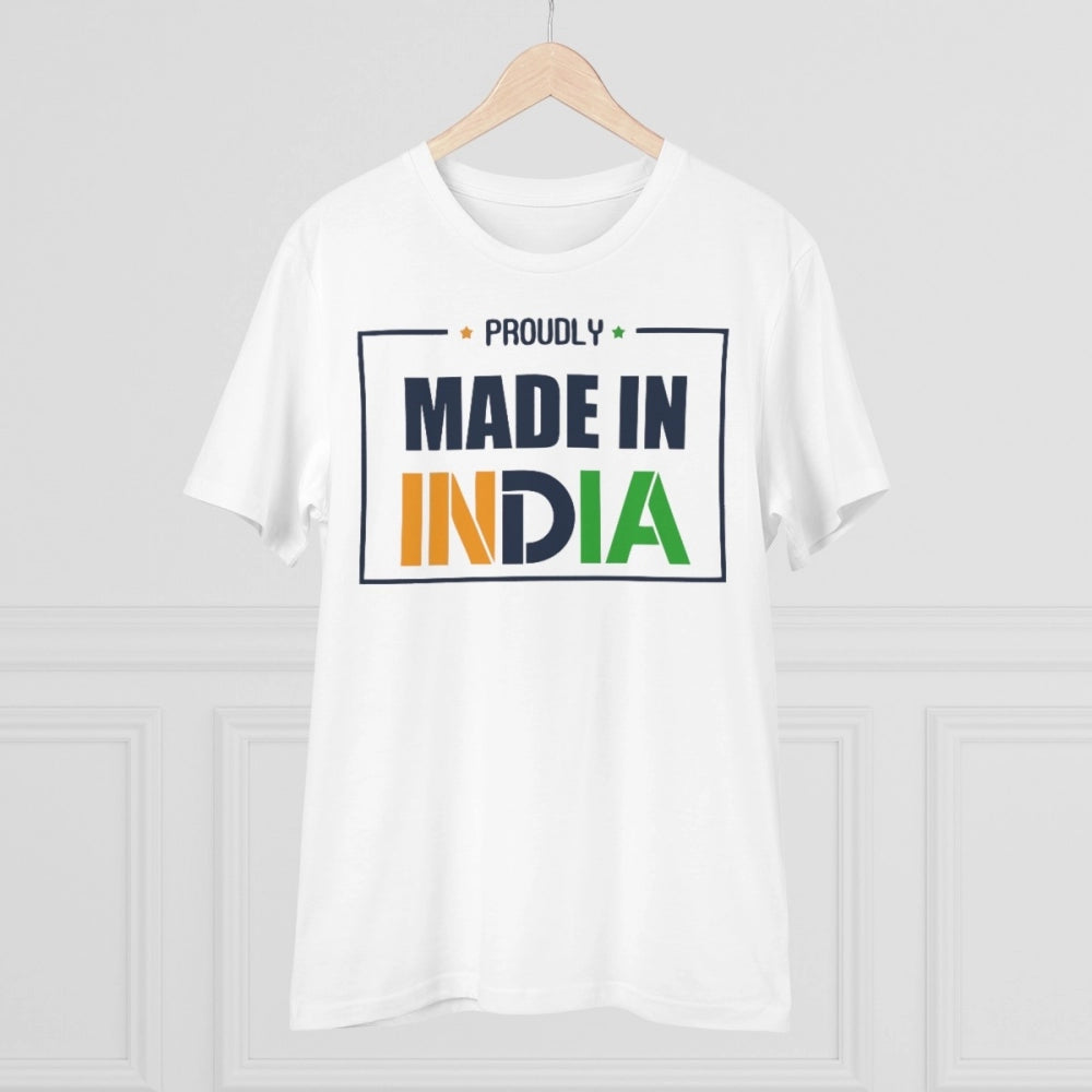 Men's PC Cotton Made In India Printed T Shirt (Color: White, Thread Count: 180GSM)