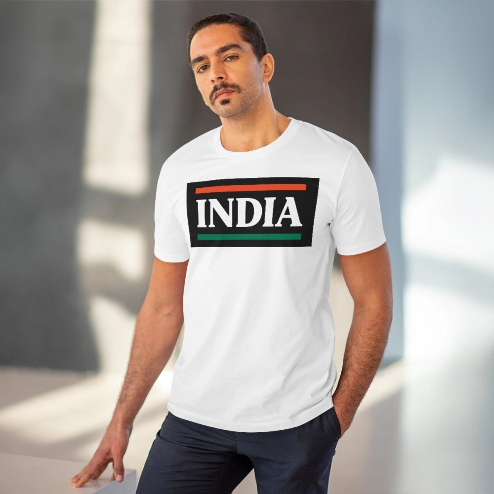 Men's PC Cotton India Printed T Shirt (Color: White, Thread Count: 180GSM)