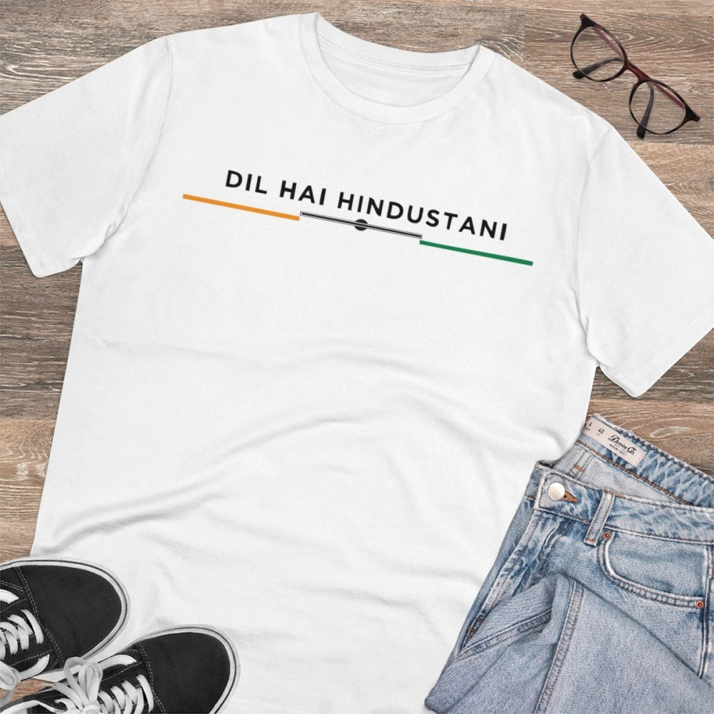 Men's PC Cotton Dil Se Hindustani Printed T Shirt (Color: White, Thread Count: 180GSM)