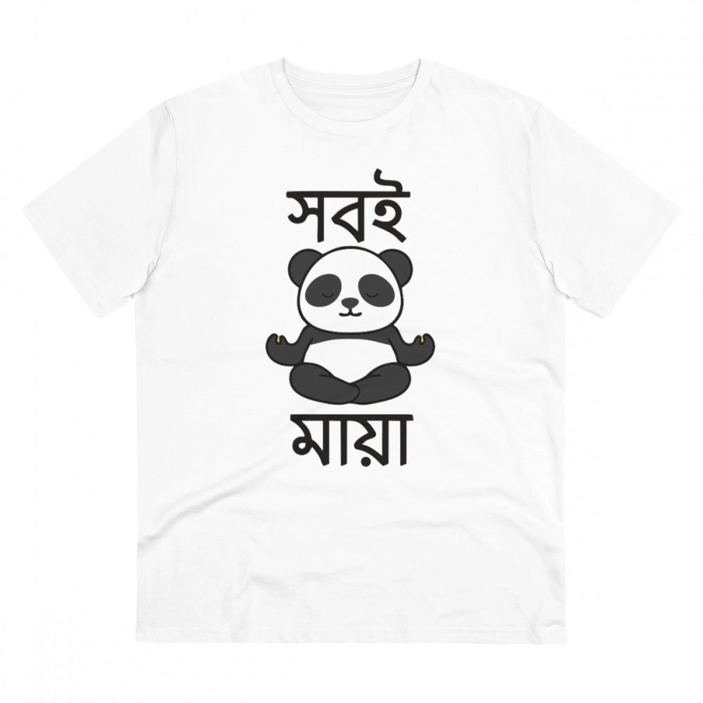 Men's PC Cotton Bengali Designs Printed T Shirt (Color: White, Thread Count: 180GSM)