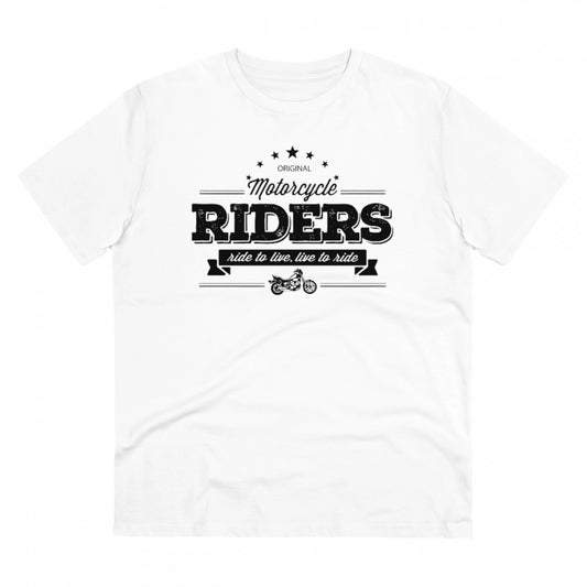 Men's PC Cotton Bike Ride Design Printed T Shirt (Color: White, Thread Count: 180GSM)