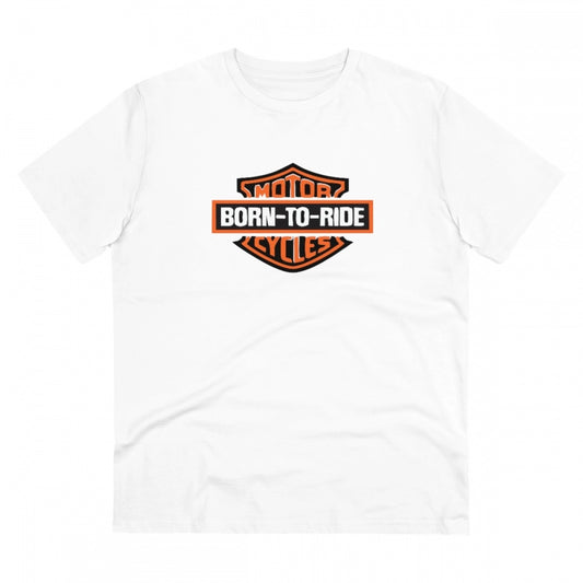 Men's PC Cotton Bike Ride Design Printed T Shirt (Color: White, Thread Count: 180GSM)