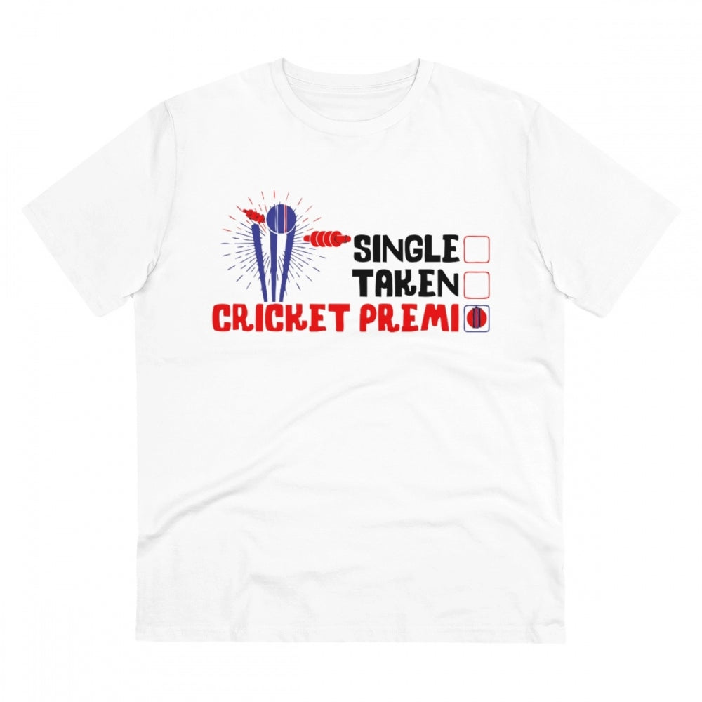 Men's PC Cotton Cricket Design Printed T Shirt (Color: White, Thread Count: 180GSM)