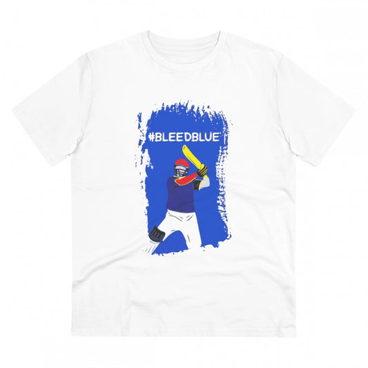 Men's PC Cotton Cricket Design Printed T Shirt (Color: White, Thread Count: 180GSM)