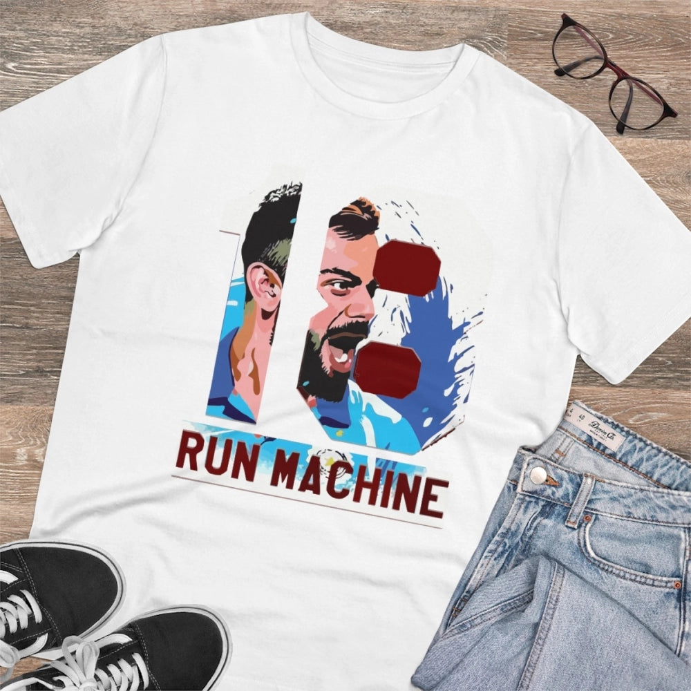 Men's PC Cotton Cricket Design Printed T Shirt (Color: White, Thread Count: 180GSM)