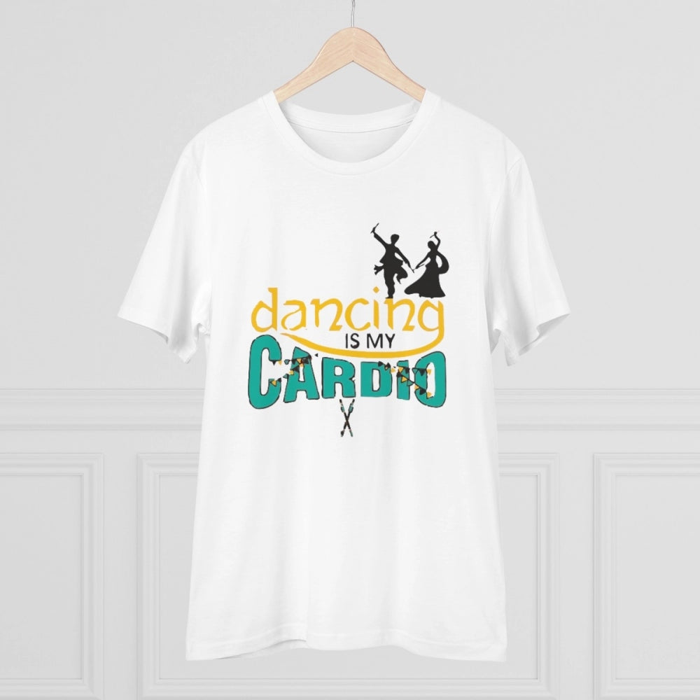 Men's PC Cotton Dancing Is My Cardio Printed T Shirt (Color: White, Thread Count: 180GSM)