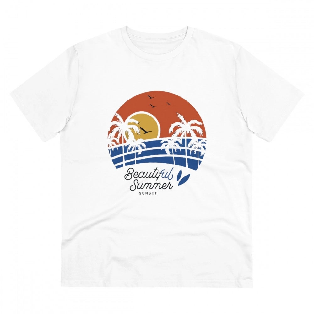 Men's PC Cotton Beautiful Summer Printed T Shirt (Color: White, Thread Count: 180GSM)