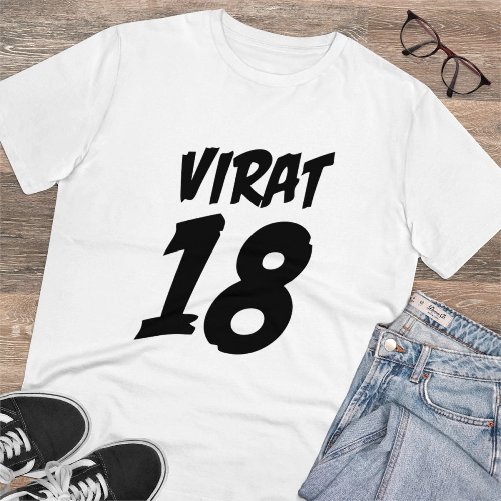 Men's PC Cotton Cricket Design Printed T Shirt (Color: White, Thread Count: 180GSM)