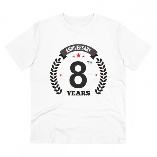 Men's PC Cotton 8th Anniversary Printed T Shirt (Color: White, Thread Count: 180GSM)