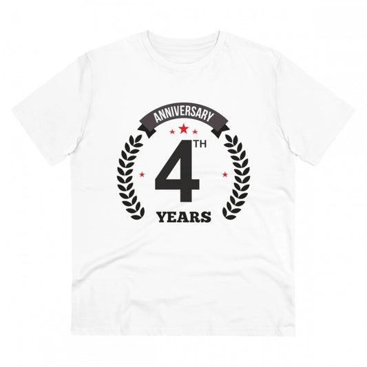 Men's PC Cotton 4th Anniversary Printed T Shirt (Color: White, Thread Count: 180GSM)