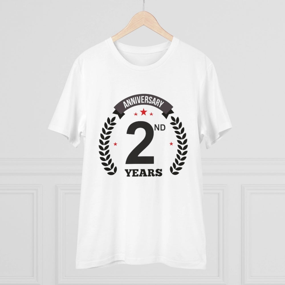 Men's PC Cotton 2nd Anniversary Printed T Shirt (Color: White, Thread Count: 180GSM)