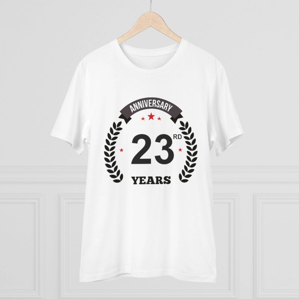 Men's PC Cotton 23rd Anniversary Printed T Shirt (Color: White, Thread Count: 180GSM)