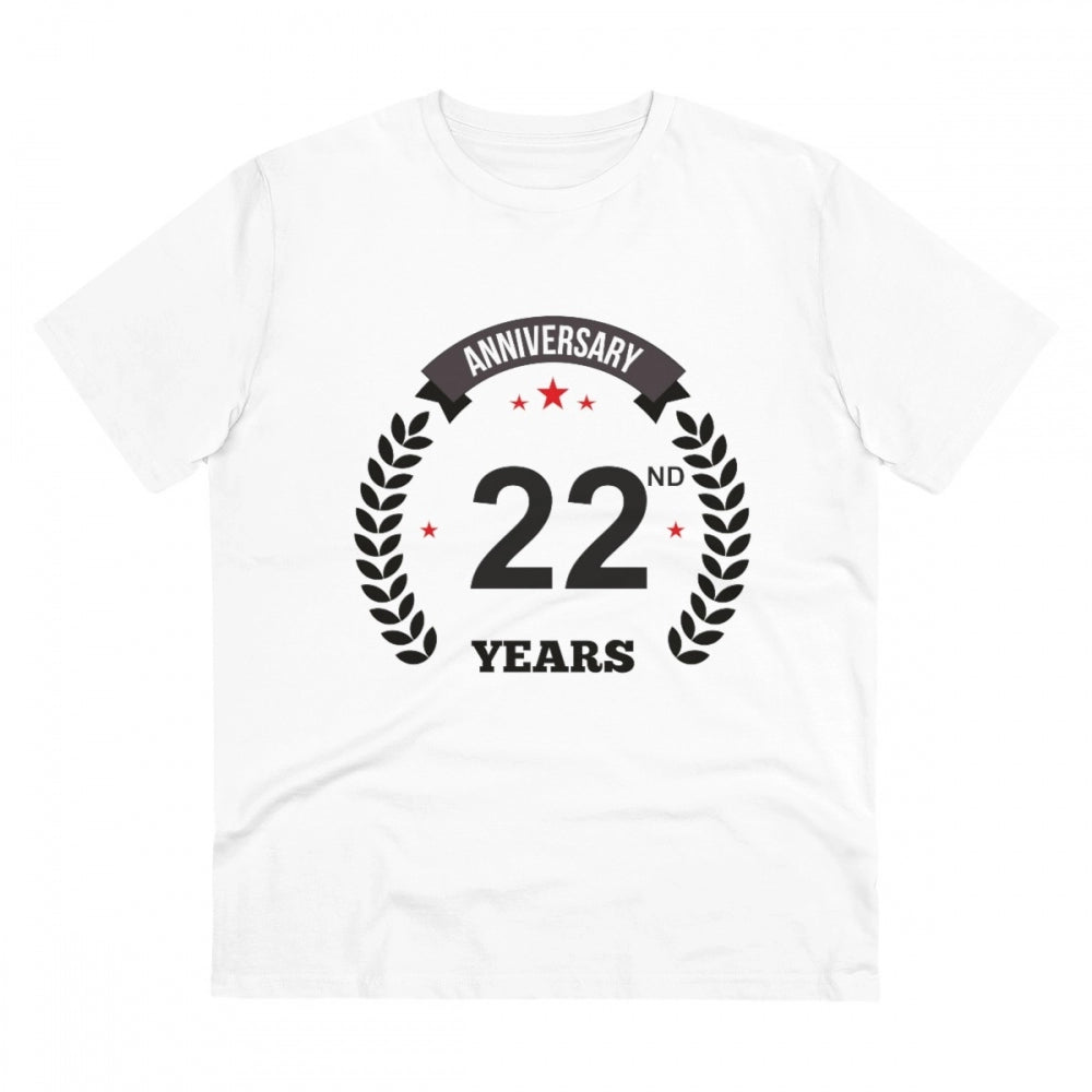 Men's PC Cotton 22nd Anniversary Printed T Shirt (Color: White, Thread Count: 180GSM)