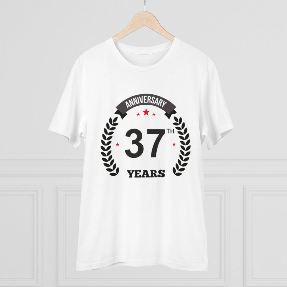 Men's PC Cotton 37th Anniversary Printed T Shirt (Color: White, Thread Count: 180GSM)