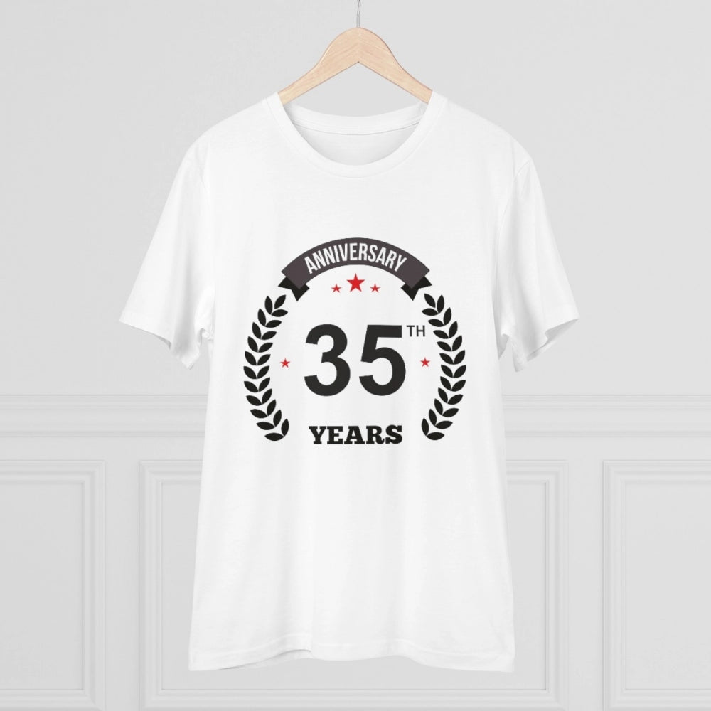 Men's PC Cotton 35th Anniversary Printed T Shirt (Color: White, Thread Count: 180GSM)