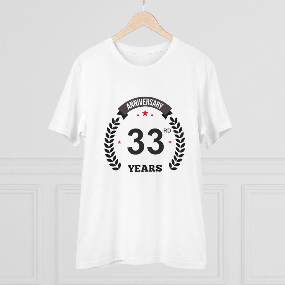 Men's PC Cotton 33rd Anniversary Printed T Shirt (Color: White, Thread Count: 180GSM)