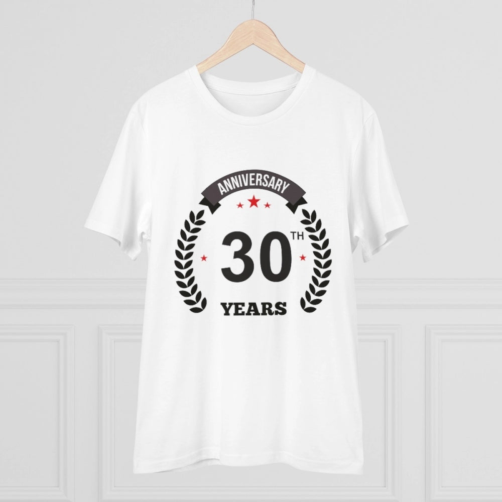 Men's PC Cotton 30th Anniversary Printed T Shirt (Color: White, Thread Count: 180GSM)