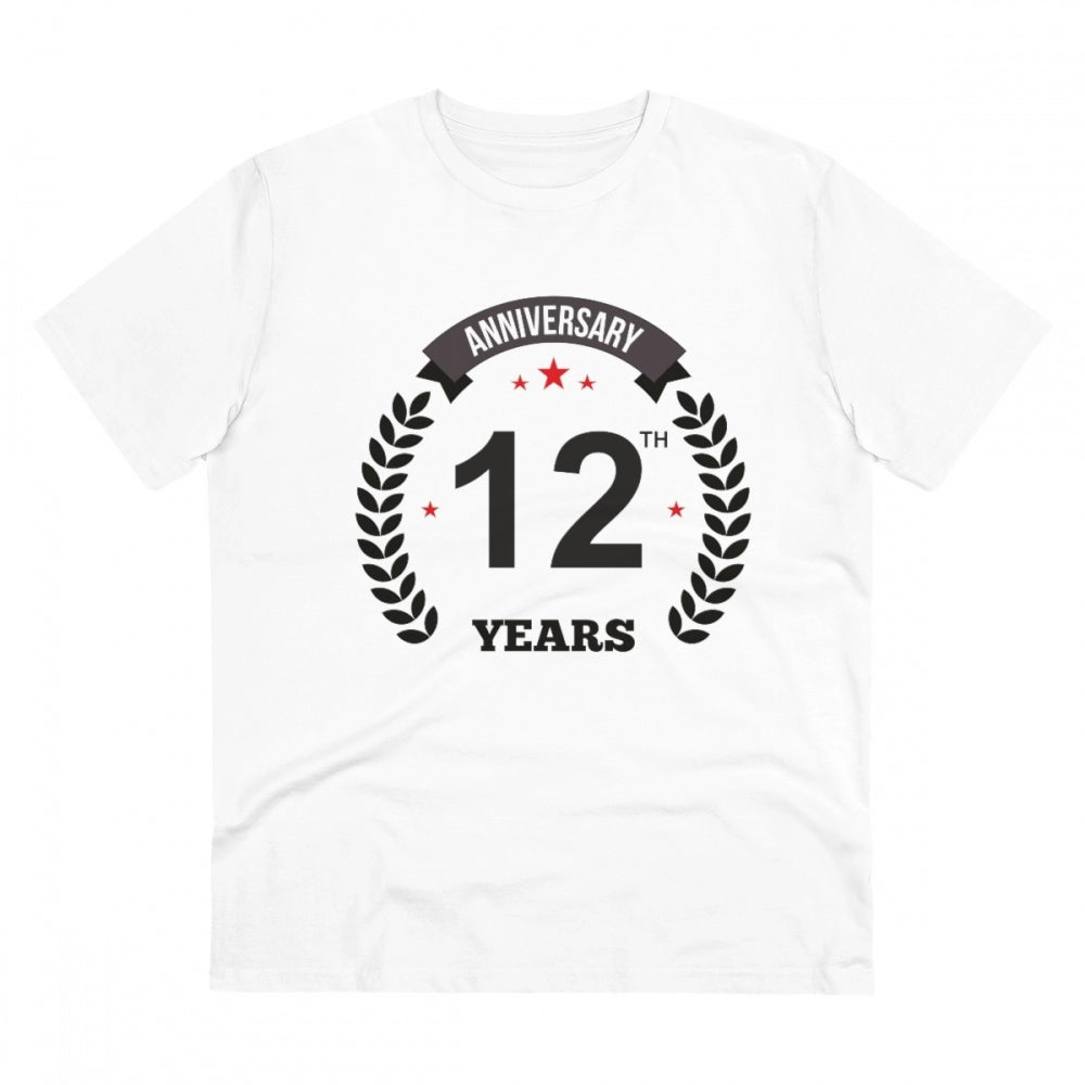 Men's PC Cotton 12th Anniversary Printed T Shirt (Color: White, Thread Count: 180GSM)