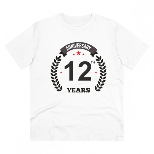 Men's PC Cotton 12th Anniversary Printed T Shirt (Color: White, Thread Count: 180GSM)