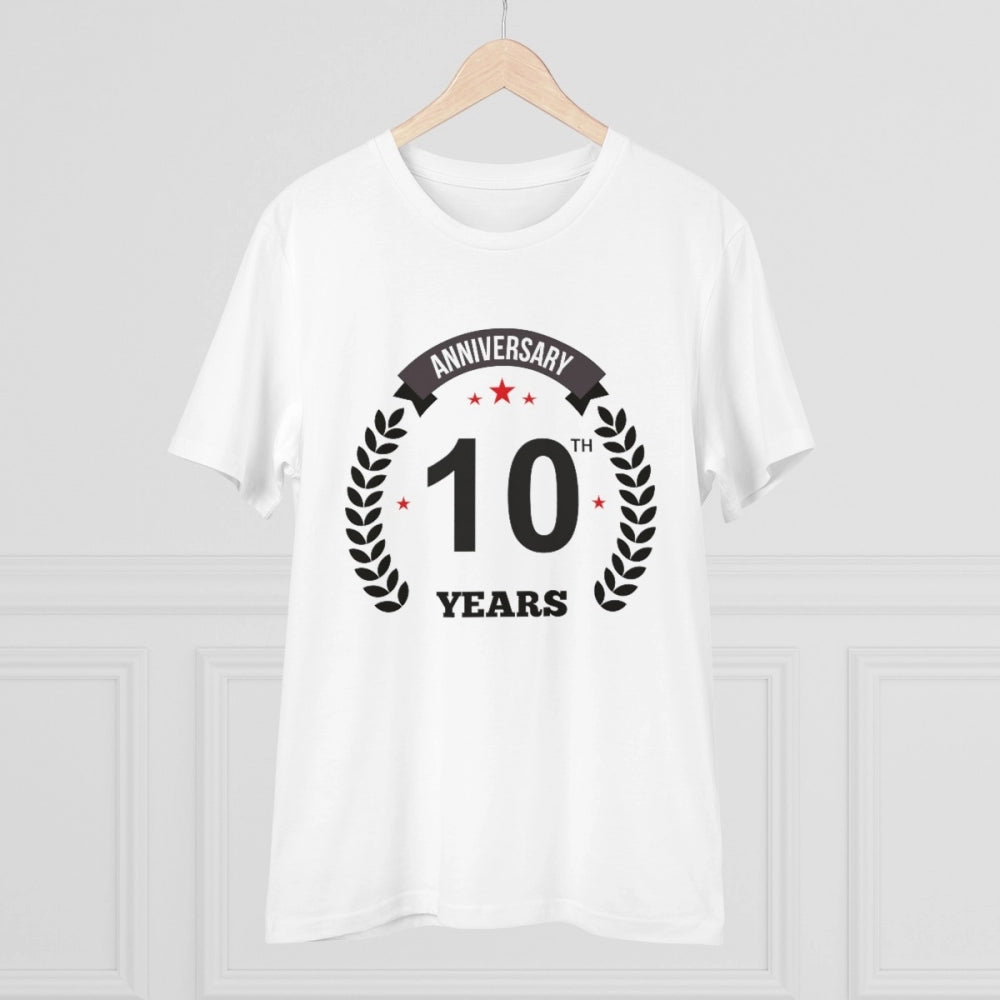 Men's PC Cotton 10th Anniversary Printed T Shirt (Color: White, Thread Count: 180GSM)