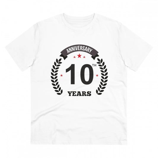 Men's PC Cotton 10th Anniversary Printed T Shirt (Color: White, Thread Count: 180GSM)