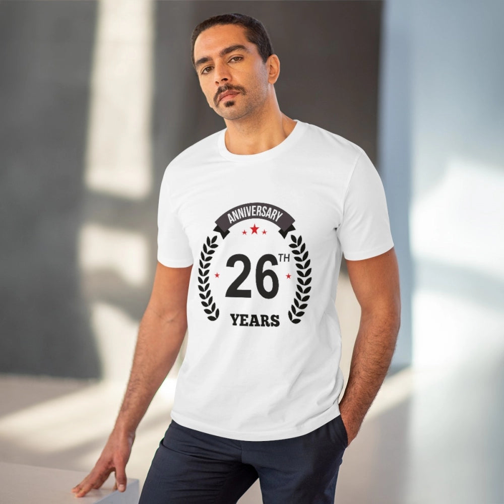 Men's PC Cotton 26th Anniversary Printed T Shirt (Color: White, Thread Count: 180GSM)