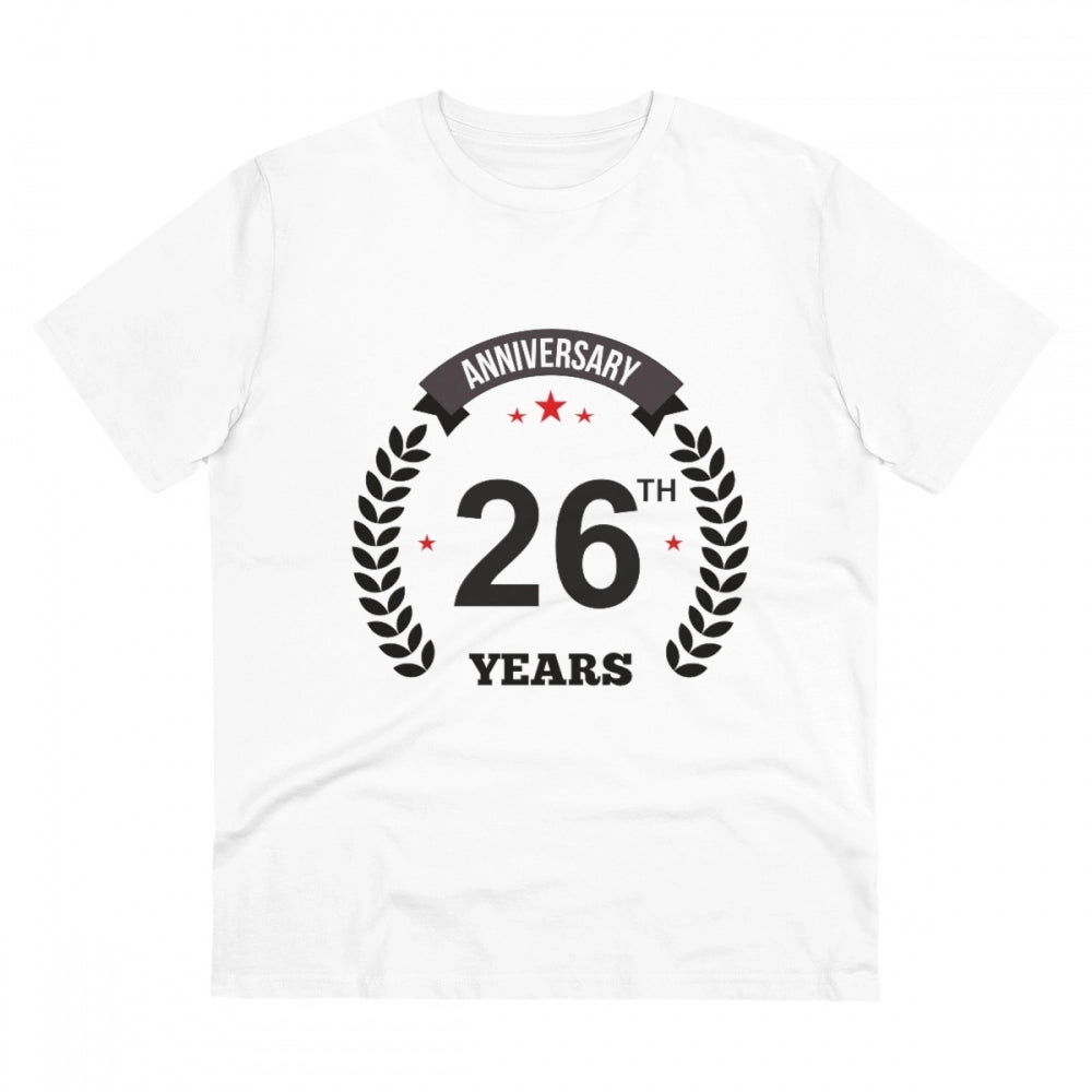 Men's PC Cotton 26th Anniversary Printed T Shirt (Color: White, Thread Count: 180GSM)