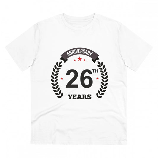 Men's PC Cotton 26th Anniversary Printed T Shirt (Color: White, Thread Count: 180GSM)