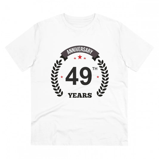 Men's PC Cotton 49th Anniversary Printed T Shirt (Color: White, Thread Count: 180GSM)